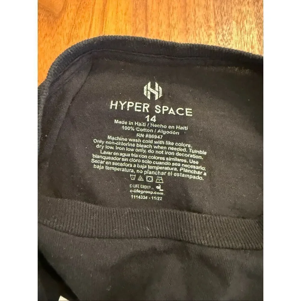 Hyper Space Boys' Black Crew Neck Long Sleeve 100% Cotton NASA T-Shirt Size 14